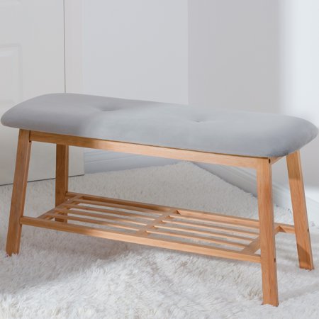 StorageWorks Tufted Fabric Bench Ottoman Bench  Gray
