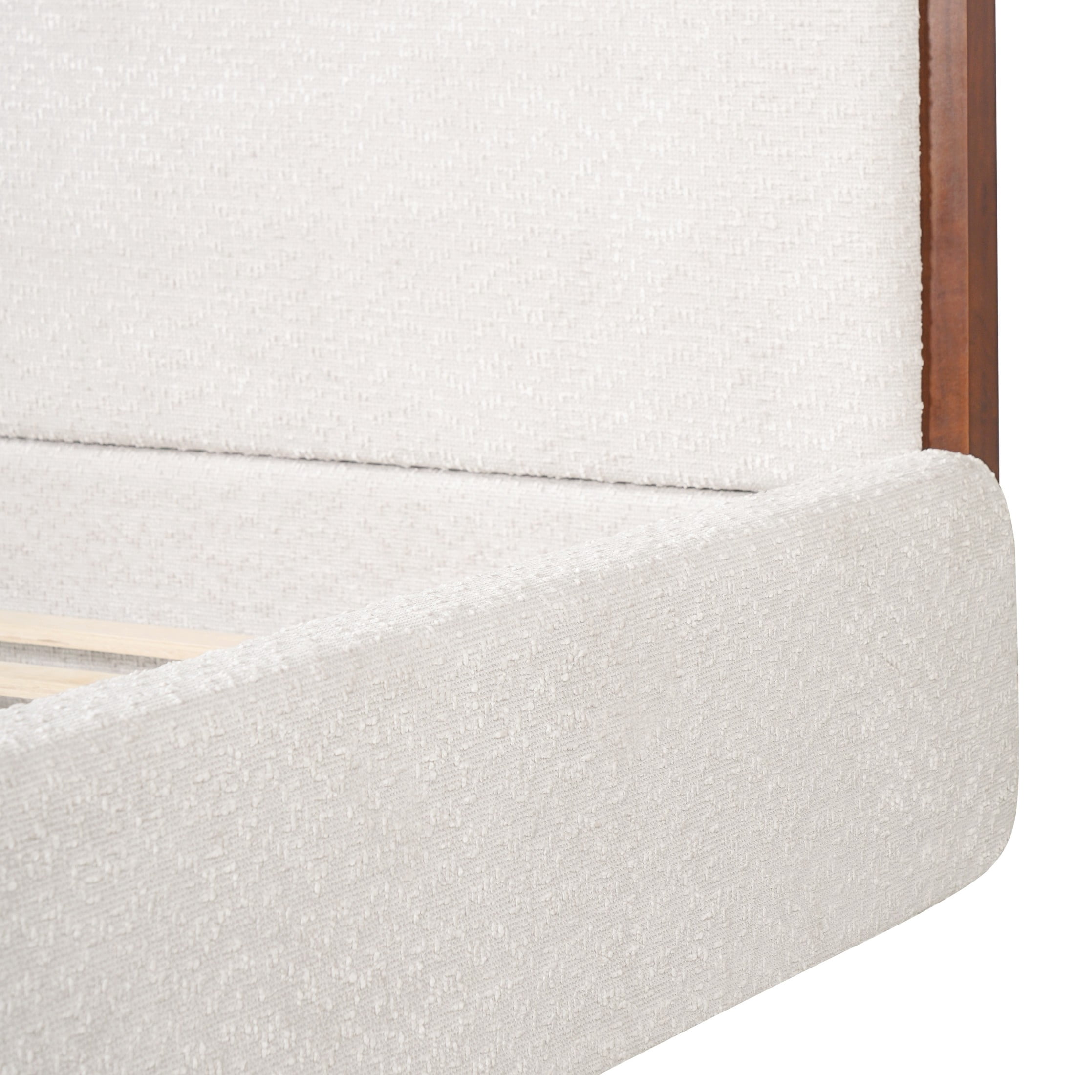 Christopher Knight Home Modern Queen Chenille Upholstered Platform Bed Frame with Wood Accents, White
