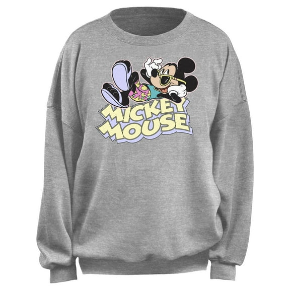Junior's Mickey & Friends Retro 80s Summer Vacation Sweatshirt Heather Gray Medium