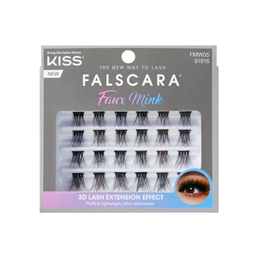 KISS FALSCARA Lash Extension Kit, Faux Mink, Black, 24 Lash Clusters