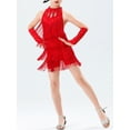 thumbnail image 4 of RUNQHUI Robe de Danse Latine à Franges pour Filles, Robe de Patinage Artistique Salsa Tango avec Gants Rouge 130, 4 of 7
