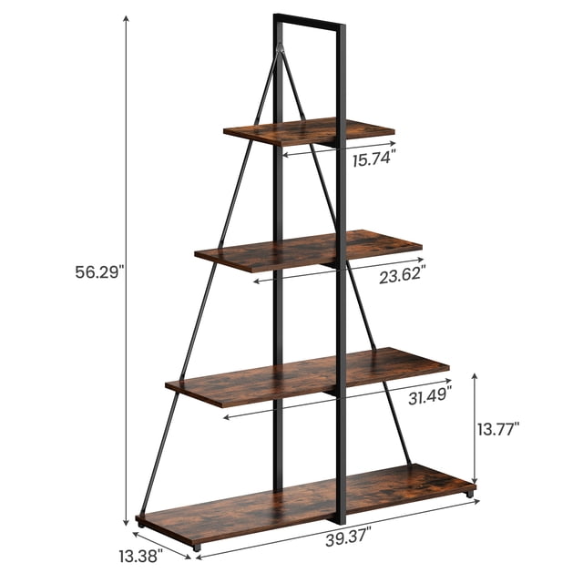 Librero escalera de 4 niveles, estantería en forma de A, estantes de madera, organizador para exhibición, mueble de almacenamiento para