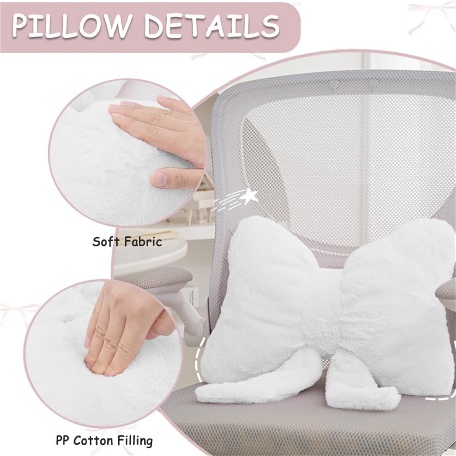 Topboutique Bow Pillow,Bowknot Throw Pillows,Soft Decorative Pillows,Bow Shaped Plush Pillow,Bow Pillow Plush Cushion for Bedroom Sofa Couch Car Headrest Home Decor,White