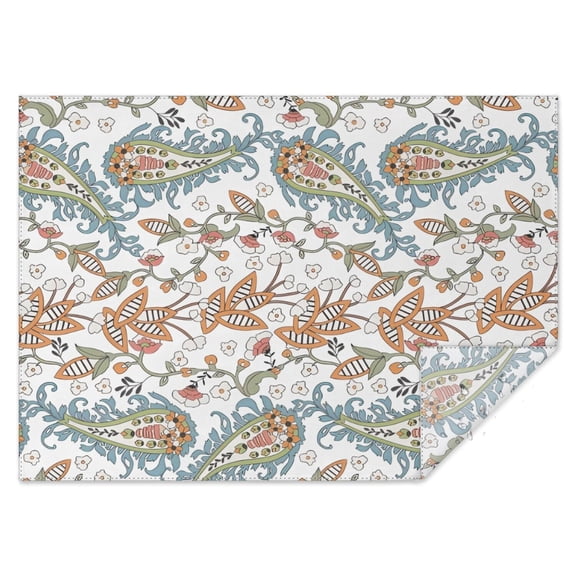 White Pioneer Flower and Paisley Pattern Rectangle Tablecloth 60"x84",Waterproof Polyester Rectangle Table Cloth, Wipeable Spillproof Polyester Tablecloth for Dining, Camping, Indoor and Outdoor