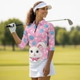 thumbnail image 4 of Uorisanigo Easter Bunny Womens Quick Dry Athletic Polo Shirts Comfortable Polyester Spandex Fabric Women's 3/4 Sleeve Golf Top with Zipper Relaxed Casual Soft Tennis Tops Size S, 4 of 7