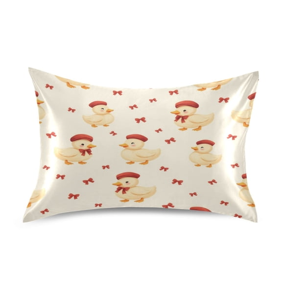 Satin Pillow Case Envelope Pillow Covers Standard Size Soft Pillow Cases for Bedroom, Cream Duck Printed