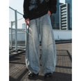 thumbnail image 2 of Mens Jeans Retro Washed Split Design Loose Tapered Straight Wide Leg Denim Trousers Comfortable Casual Daily Wear Fall Pants For Men Blue M, 2 of 7