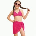 thumbnail image 3 of TOWED22 Girls Swimsuit 3 Piece Teens Bathing Suit Tropical Print Bikini Sets Twist Cross Girls' Swimwear with Shorts(Hot Pink,9-10 Y), 3 of 7