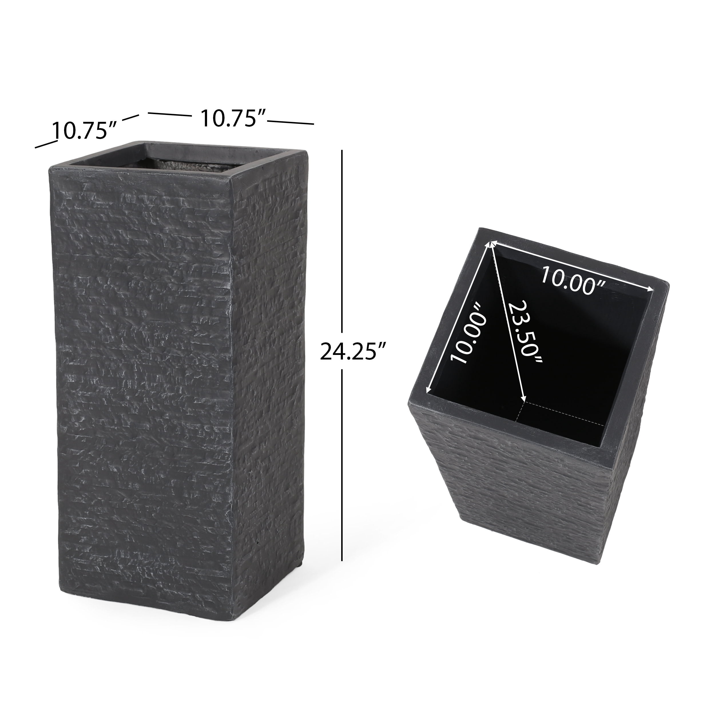 Noble House 11" x 11" x 24" Square Gray Concrete Plant Planter