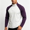 thumbnail image 4 of hoksml Men's Cotton Spandex Blend Color Block Raglan Long Sleeve Zip Neck Top, Half Zip Stand Collar Casual Athletic Daily Shirt, 4 of 5