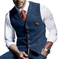 thumbnail image 3 of Chaleco De Un Solo Pecho Con Cuello En V Patrón De Cuadros Chaleco Casual De Moda Delgado Para Hombres Azul XXL, 3 of 6