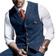 thumbnail image 3 of Chaleco De Un Solo Pecho Con Cuello En V Patrón De Cuadros Chaleco Casual De Moda Delgado Para Hombres Azul XL, 3 of 6