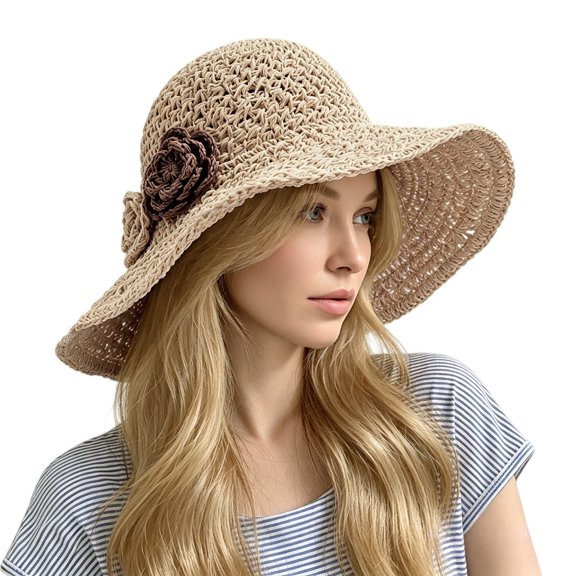 Delayuji Womens Bucket Hat Woven Wide Brim Foldable UV Protection Breathable Summer Travel beach hat Versatile Portable Outdoor foldable sun hat