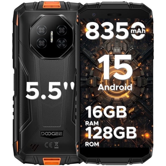 DOOGEE Fire 3 Pro Rugged Phone Unlocked,16GB 128GB/2TB,8350mAh/18W,5.5"HD  IPS,Android 15,IP68/IP69K Waterproof,Widevine L1/NFC/Face ID/GPS