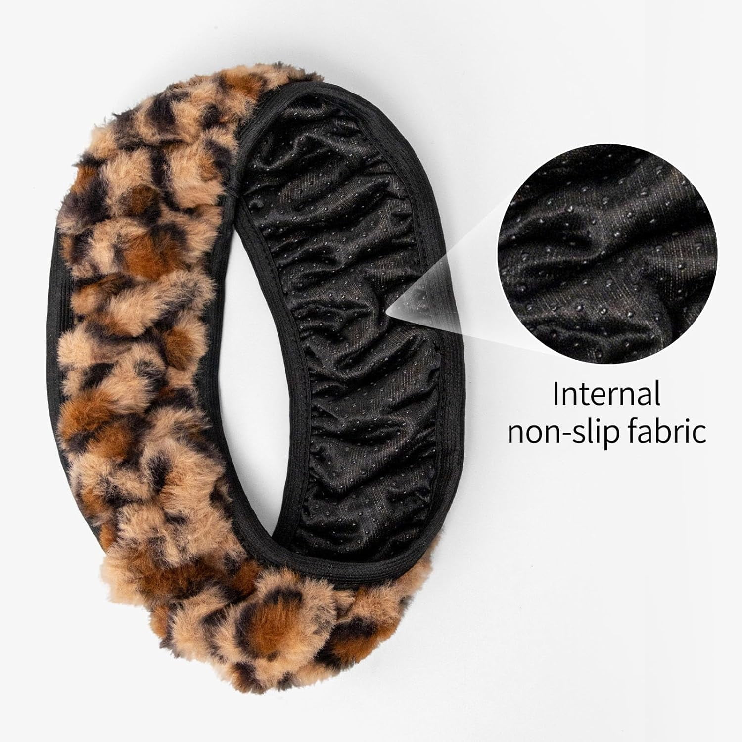 15 Inches Universal Leopard Pattern Steering Wheel Covers Full Wrap Grip Protection Fit Most Vehicles No Inner Ring Easy to Install