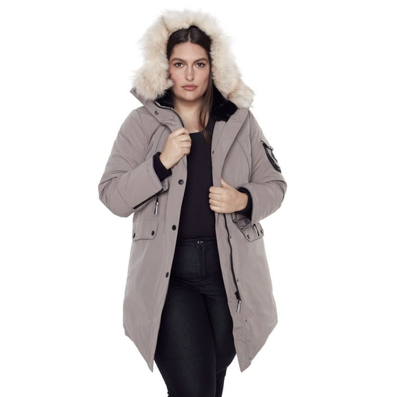 Alpine North, Laurentian Plus - Women's Vegan Down Long Parka Jacket (Plus Size) - Water Repellent, Windproof, Warm Insulated Winter Coat with Faux Fur Hood