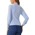 thumbnail image 3 of INSPIRE CHIC Women Houndstooth Print Choker Neck Puff Long Sleeve Elegant Casual Blouse Top L Light Blue, 3 of 6