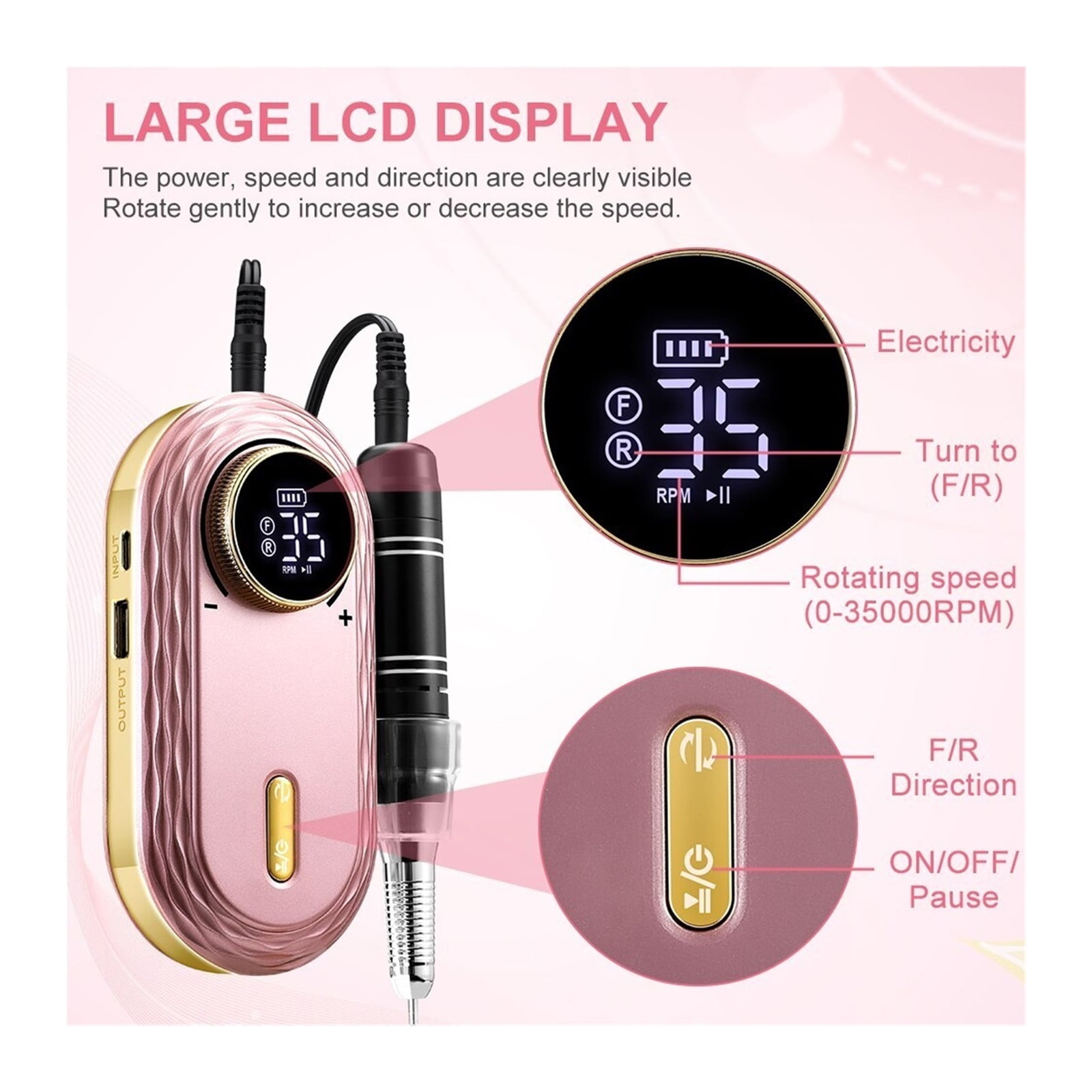 35000RPM Electric Nail Drill Machine,Professional Rechargeable Nail File Nails,Electric Nail File For Acrylic Nails Gel Nails ,Low Noise