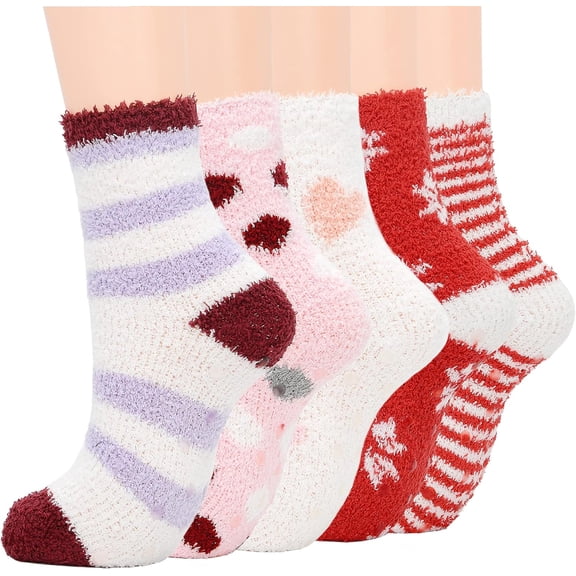 5Pairs Comfy Socks Fleece Socks Winter Socks Womens Grip Socks Women Cozy Gifts for Women Gifts for Elderly Women