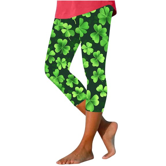 qelini Capri Leggings for Women Plus Size St. Patrick's Day Leggings High Waist Print Ankle Pants Yoga Leggings