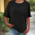 thumbnail image 4 of Ounisa Women's Roll Up Short Sleeve T Shirts Crew Neck Tops Loose Causal Tees with Pocket, 4 of 9