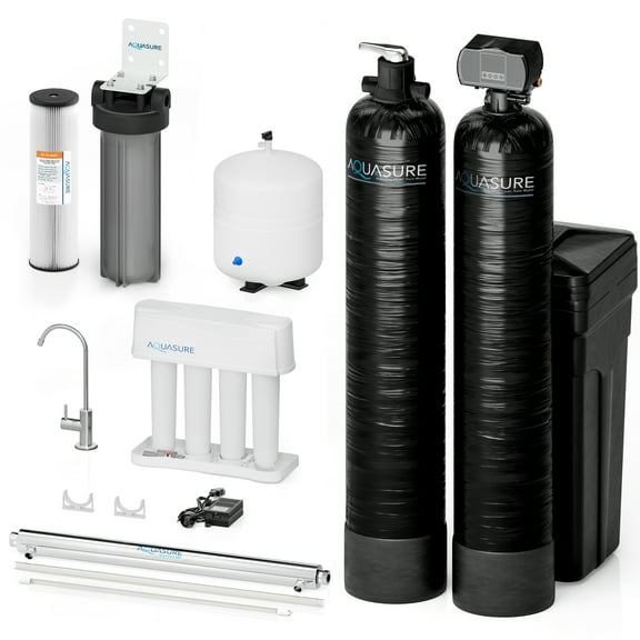 Signature Elite Whole House Water Treatment System with Fine Mesh Resin and KDF85 Carbon Media and 12 GPM Quantum UV Sterilizer System