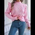 thumbnail image 4 of Suéteres de Mujer, Suéter de Cuello Redondo con Volantes, Larga, Color Liso, Holgados, para Invierno 2025. Rosa M, 4 of 9