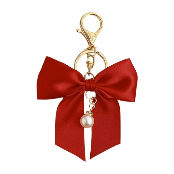 Lightweight Bag Pendant Imitation Pearls Embellished Bows Keyring Practical Alloy Keychain Bag Decoration Gift