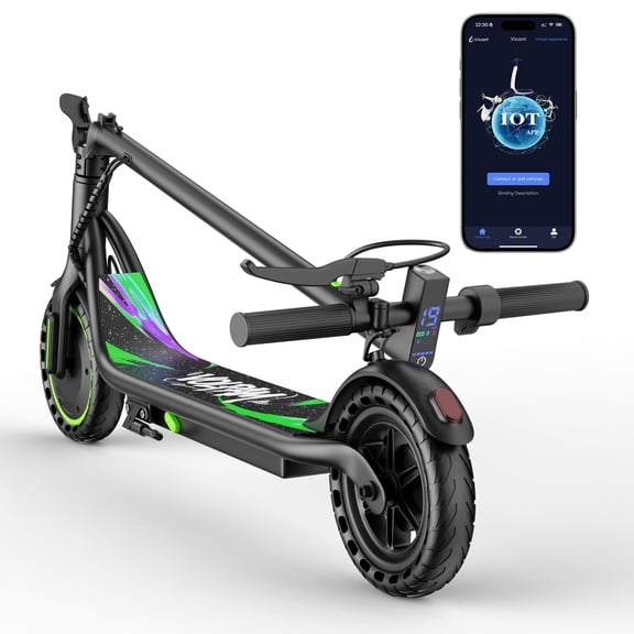 Black Green Electric Scooter 350W 15 Mile Range 19 MPH Max Speed 8.5" Solid Tires