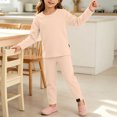 thumbnail image 6 of Kids Ribbed Knit Two Piece Loungewear Set Crew Neck Long Sleeve Top & Elastic Waist Straight Pants, Soft Stretchy Matching Outfit for Homewear Daily Casual Wear Yellow 2-3 Years, 6 of 7