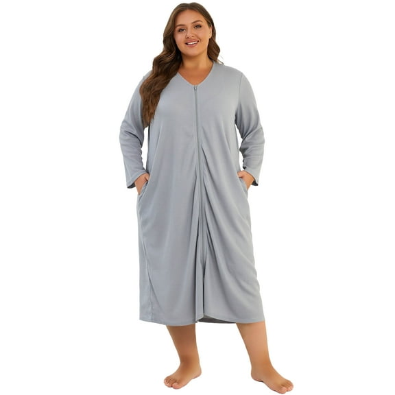 LOFIR Women Zipper Robe Long Sleeve Loungewear Lightweight Housecoat Full Length Robes for Women with Pockets