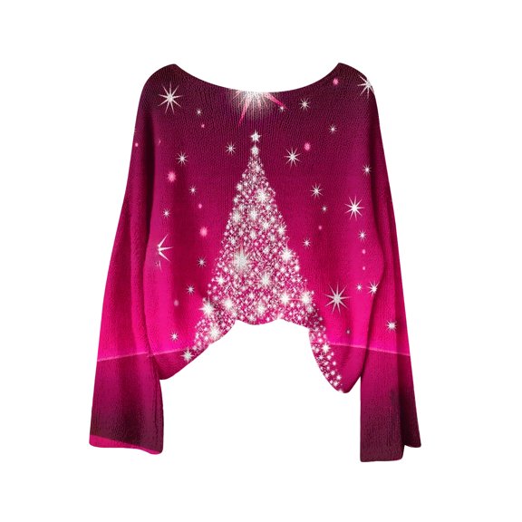 Christmas Sweaters for Women, Snowflake Crewneck Baggy Knit Pullover Tops Long Sleeve Womens Sweater On Sale (XL, Hot Pink)