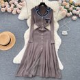 thumbnail image 5 of Vestido de suéter de punto para mujer, temperamento, cintura oculta, contraste, vestidos de suéter bordado, largo, Otoño e Invierno, 5 of 5