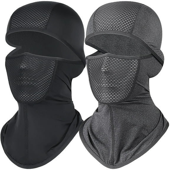 2 Pcs Summer Outdoor Cycling Balaclava, Men's Ice Silk Sun Protection Full Face Mask and Neck Gaiter, Zipper Adjustable for Sun Protection, Windproof, Breathable for Riding, Skiing, Running