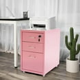 thumbnail image 4 of 3-Drawer Vertical File Cabinet, 18 Inch High Metal Mobile File Cabinet with Lock & Wheels, Filing Cabinet Under Desk for Office, Home (Pink), 4 of 9