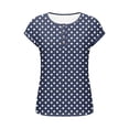 thumbnail image 5 of Lenago Women's Tops Tops for Women Women's Fashionable Spring And Summer Clothing Unisex Fashionable Printed Base T-Shirt Button-Up Short-Sleeved Round-Neck Top/Shirt Navy S, 5 of 8