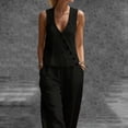 thumbnail image 5 of Besolor Womens Summer Outfits 2 Piece Set V Neck Sleeveless Button Tank Tops Wide Leg Pants with Pocket Beach Dresses Vacation Sets(Small,Black), 5 of 7