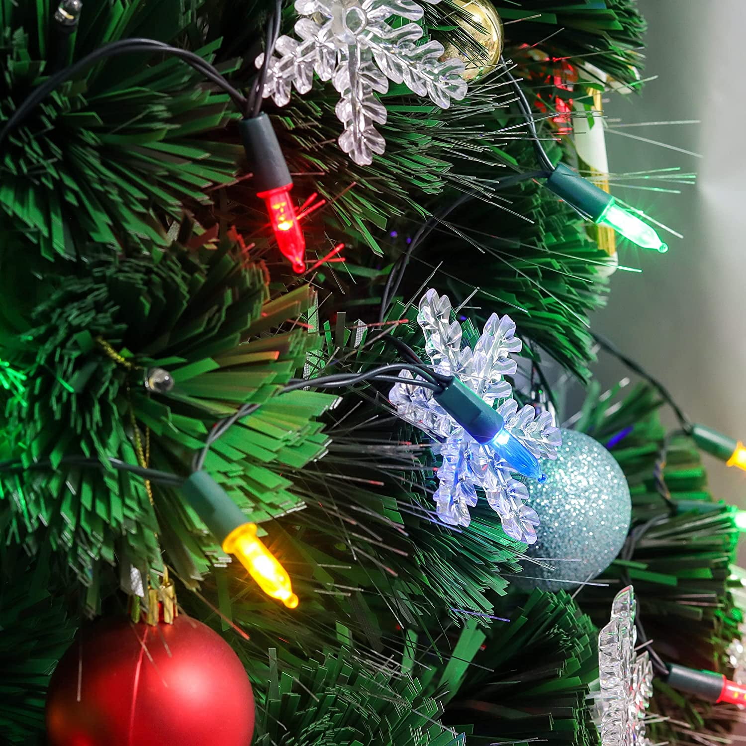 2 Pack 50 LED Outdoor Christmas Lights, 16FT Battery Operated Mini String Lights with 8 Modes & Timer, Xmas Tree Lights Waterproof for Patio Garden Party Wedding Holiday Decor, Multicolor
