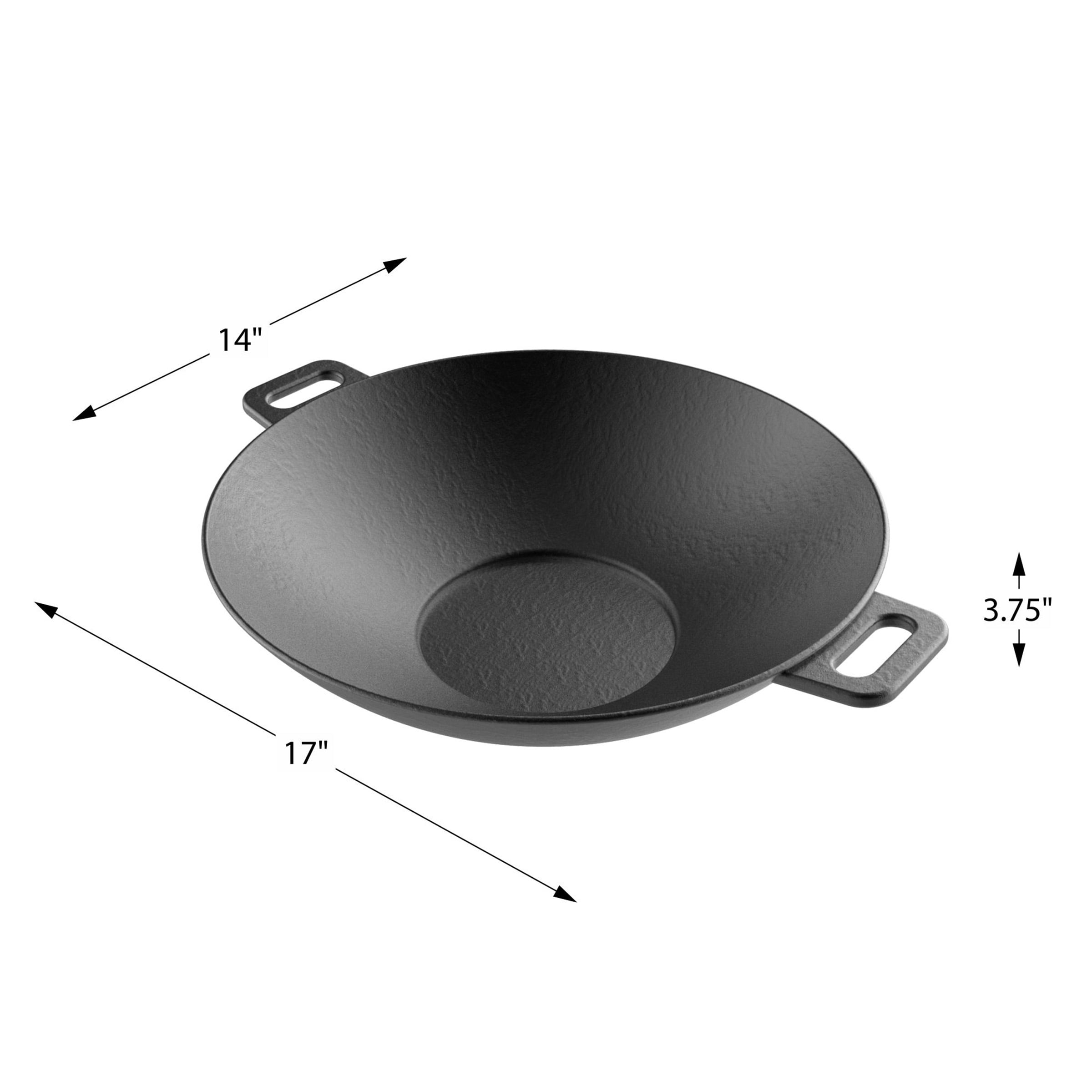 OUR TABLE 10.5 in. Pre-Seasoned Cast Iron Wok in Black 985119937M