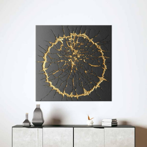 Abstract Art, Contemporary Art Canvas, Trendy Canvas Art, Kintsugi 3d Printed Canvas, Kintsugi Wall Art, Luxury Canvas, Black And Gold Art, Canvas Wall Decor - Rolled Canvas
