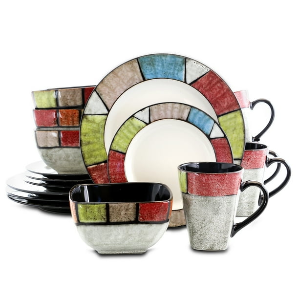 Elama Country Cottage16 Piece Stoneware Dinnerware Set