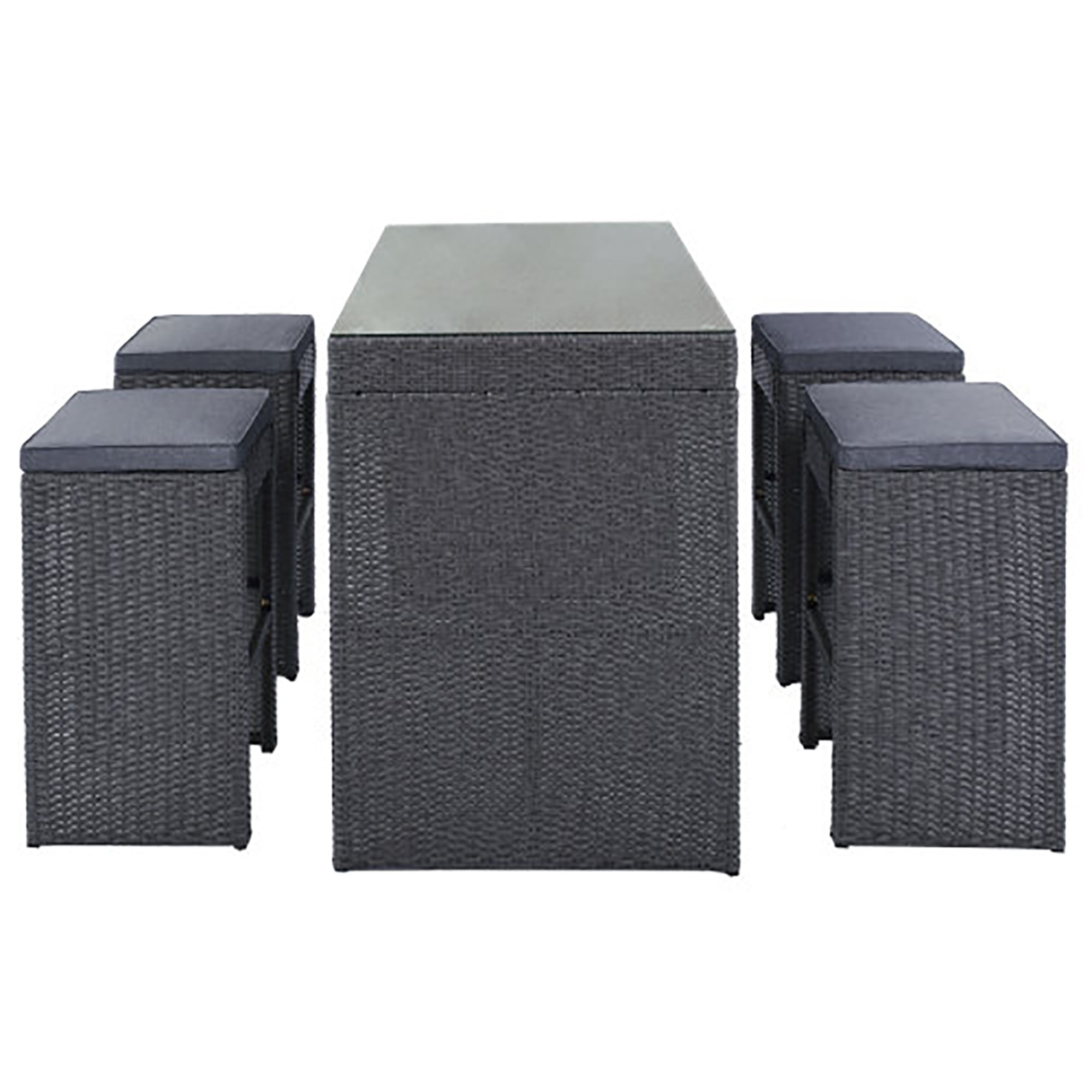 Kadyn Outdoor Patio 5-Piece Rattan Dining Table Set, PE Wicker Bar Furniture Set with with 4 Stools, Gray Cushion+Gray Wicker (Gray + Rattan) Kadyn Outdoor Patio 5-Piece Rattan Dining Table Set, PE Wicker Bar Furniture Set with with 4 Stools, Gray Cushion+Gray Wicker (Gray + Rattan)