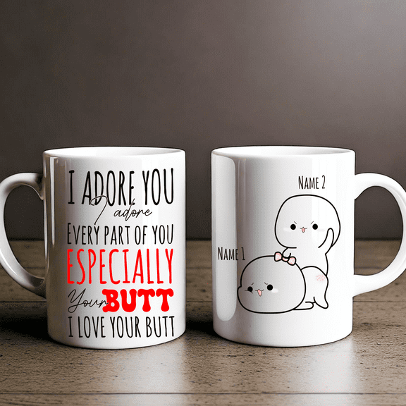 Lotusprinthandmade Personalized Funny Valentine's Gifts For Girlfriend I Love Your Butt White Ceramic Mug (11oz) (Made In US), Funny Valentine's Day Mug For Her