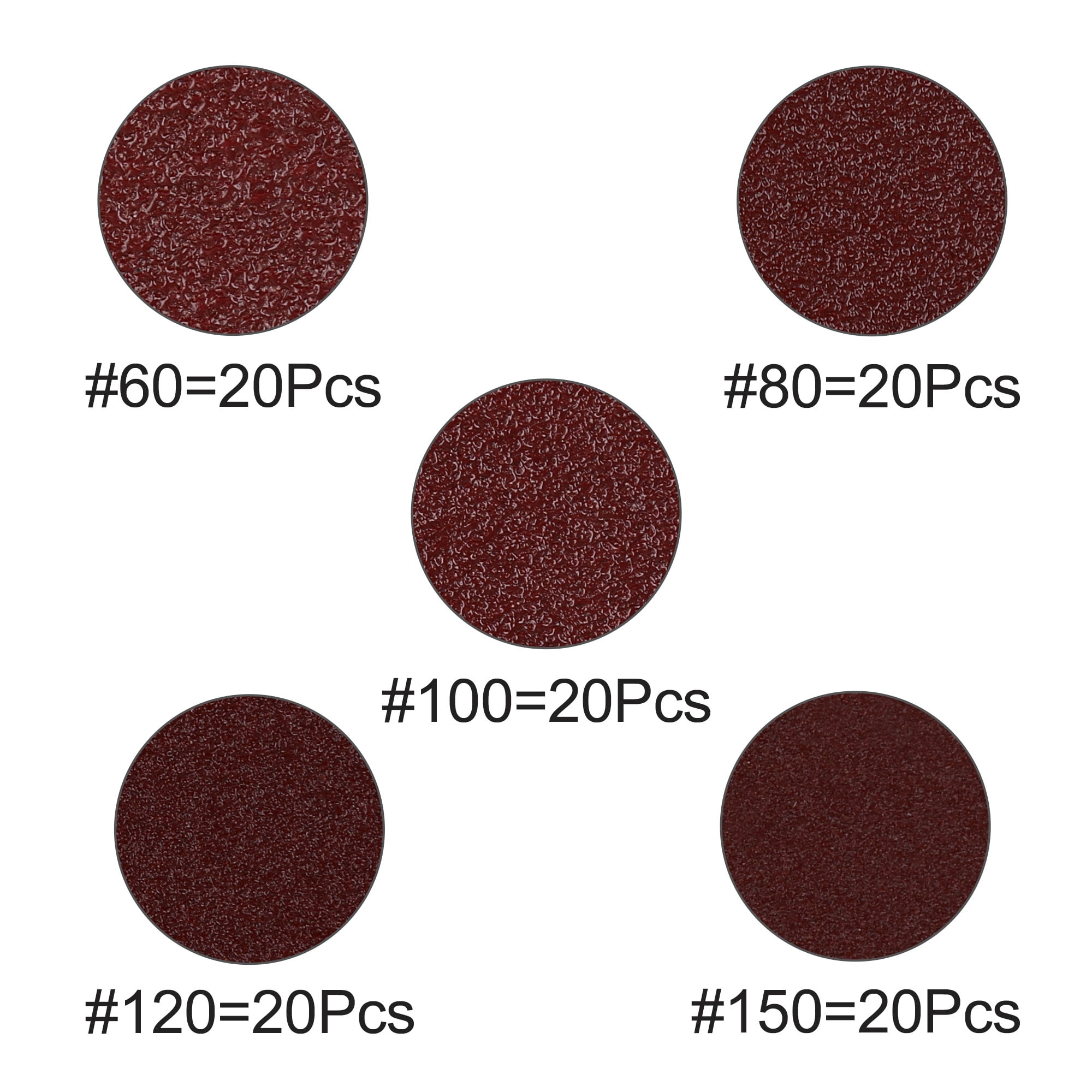 100-Piece 2" Hook and Loop Sanding Discs Pads 60 80 100 120 150 Grits