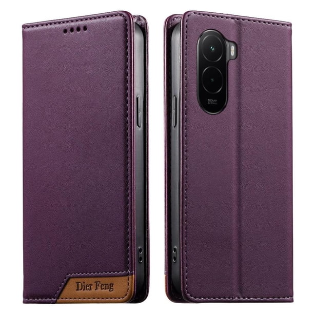 Funda Tipo Cartera de Cuero Sintético para XIAOMI POCO M7 Bloqueo RFID, con Ranuras para Tarjetas y Bolsillo para Efectivo, Cierre Magnético Fuerte Morado