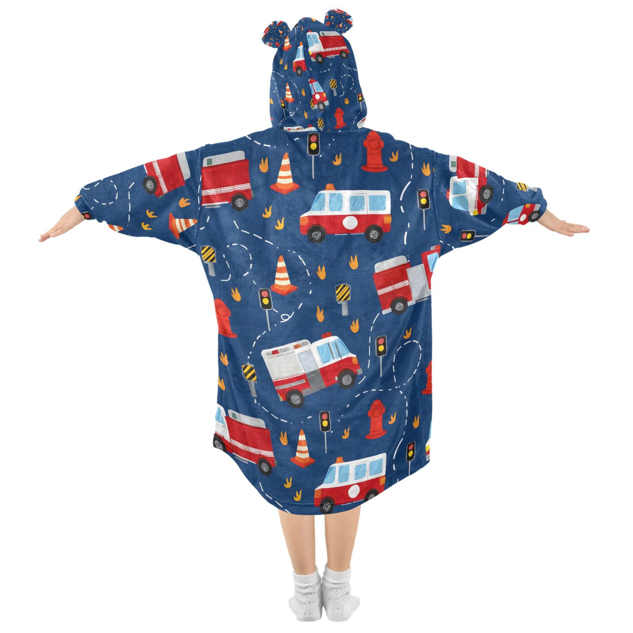 joogoo Blanket Hoodie for Fire Trucks Cartoon Oversize Sweatshirt 3-14 YR L