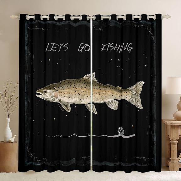 jejeloiu Rustic Hunting Black Out Curtains,Big Bass Fish Curtains Pack of 2 (42x63 Each) For Boys Kids