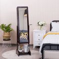 thumbnail image 3 of Costway Mirror Jewelry Cabinet Armoire Storage Organizer Shelf Rack Brown, 3 of 10