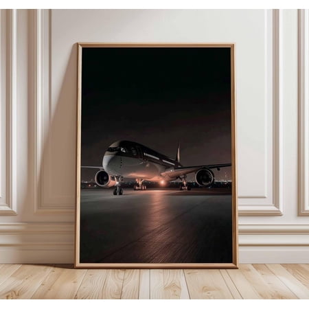 Night Airport Aviation Modern Jet Plane Pilot Travel Photography Art, Unframed Paper Poster 8x10in