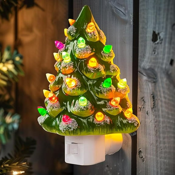 KOMI Bright Ceramic Christmas Tree Night Light, UL Certified Nightlight Plug in, Vintage Christmas Decorations Indoor, Room Home Decor and Accessories, Night Light for Kids/Adults